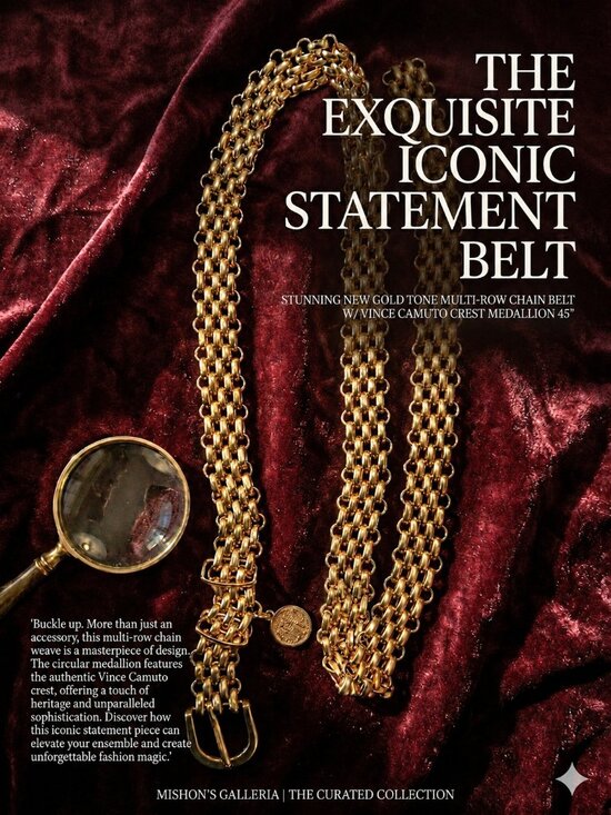 Stunning New Vince Camuto Gold Tone Triple-Row Chain Belt w Crest Medallion 45\